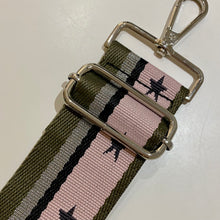 Load image into Gallery viewer, Bag Strap Pink Khaki Silver Stars (silver)