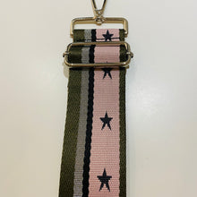 Load image into Gallery viewer, Bag Strap Pink Khaki Silver Stars (silver)
