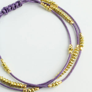 Lilac Rope Gold Metal Bead Bracelet