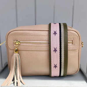 Bag Strap Pink Khaki Silver Stars