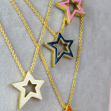 Load image into Gallery viewer, Asymmetric Navy Enamel Star Necklace
