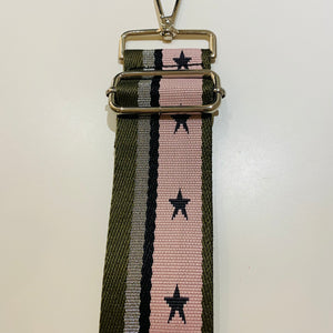 Bag Strap Pink Khaki Silver Stars (silver)